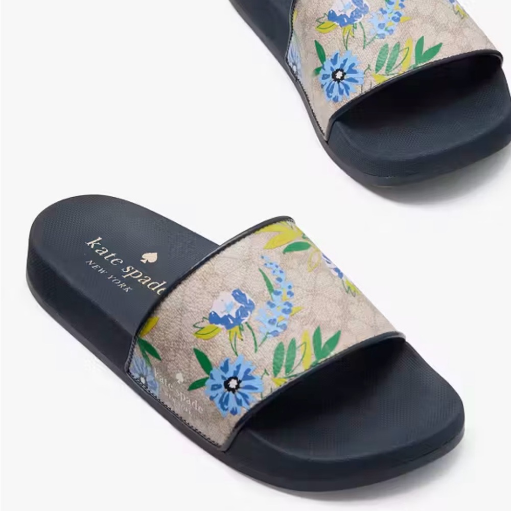 Kate Spade Blue and Cream Sandals Floral Design- NEW